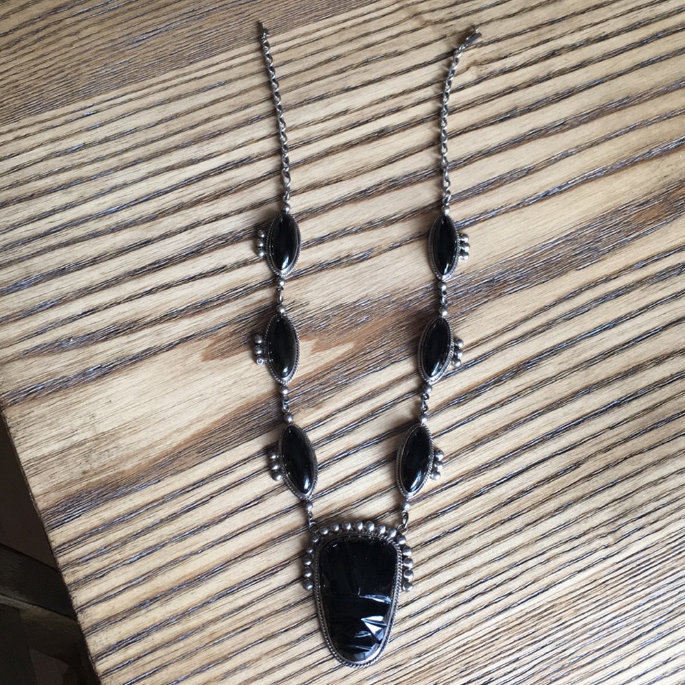 Vintage Black Onyx and Mexican silver necklace